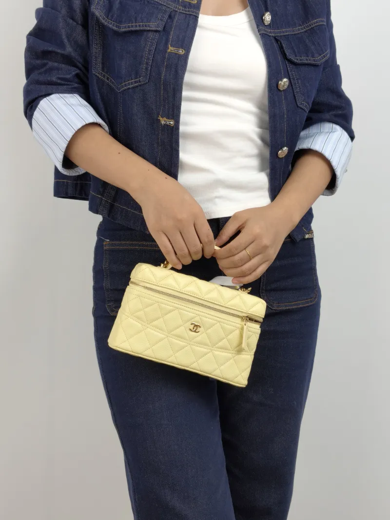 Chanel Crossbody Bag lp Yellow Grained Calfskin One Size 19.5 × 5 × 17 cm — on-model view 1 of 2