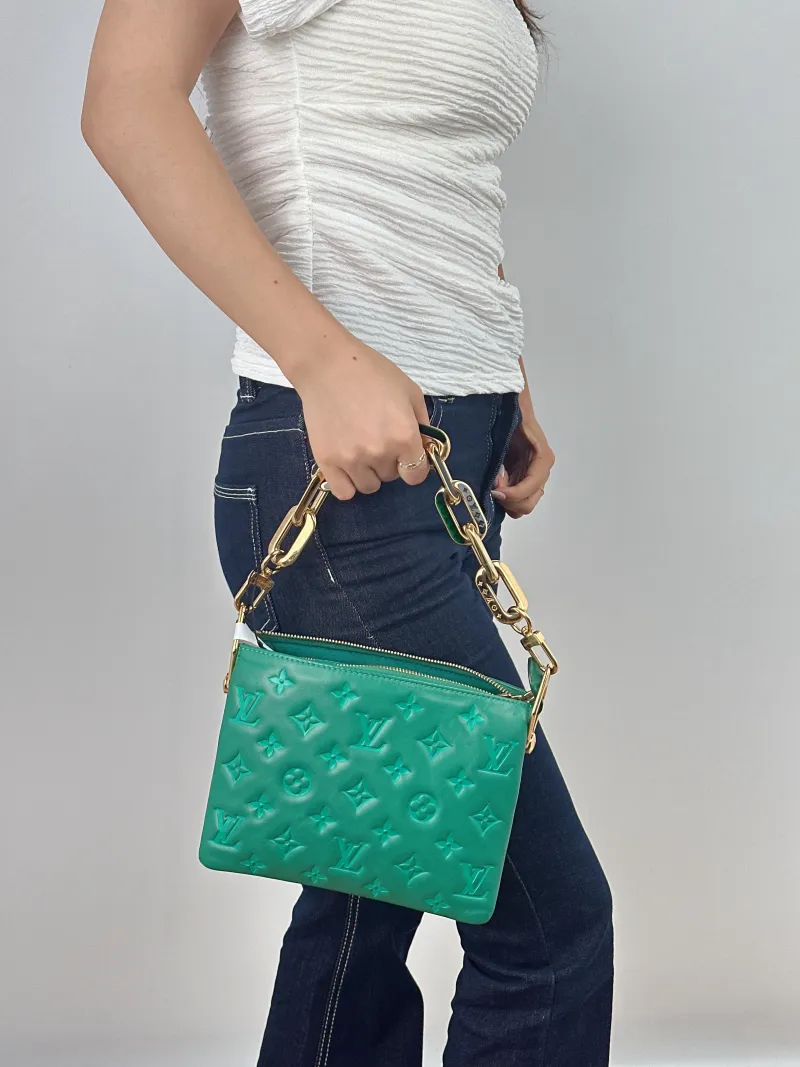 Louis Vuitton Crossbody Bag Coussin BB Green Lambskin BB21 × 7 × 16 cm — on-model view 3 of 3