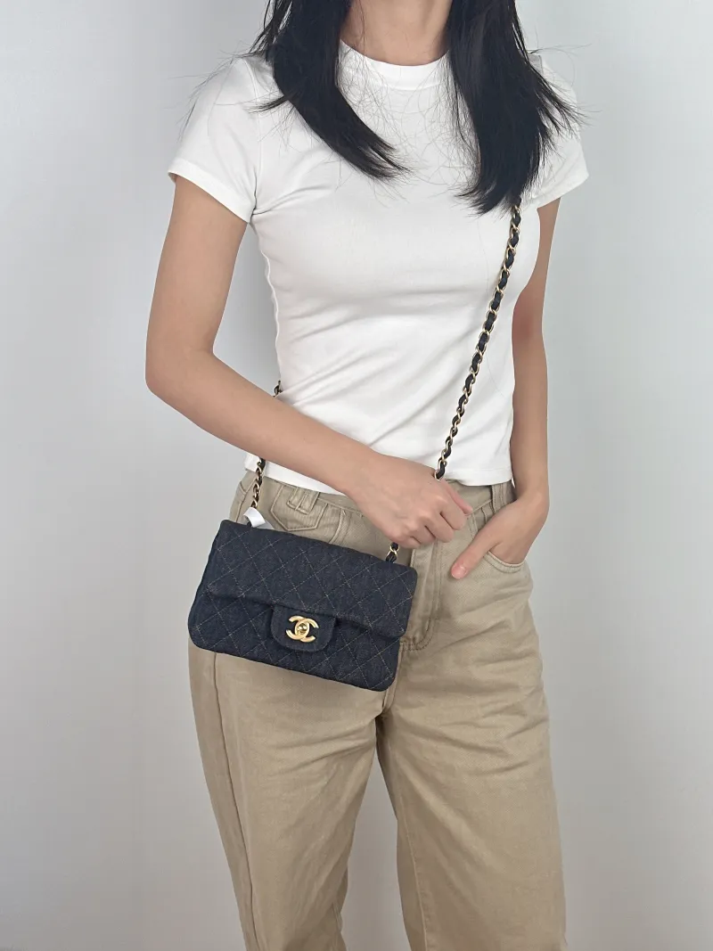 Chanel Crossbody Bag Classic Flap Large Mini CF Mini Navy mini 20 × 6 × 12 cm — on-model view 2 of 2