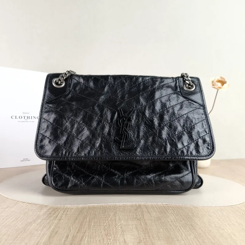 SAINT LAURENT Crossbody Bag Niki D Waxed Leather Calfskin Large 32 × 9 × 23 cm