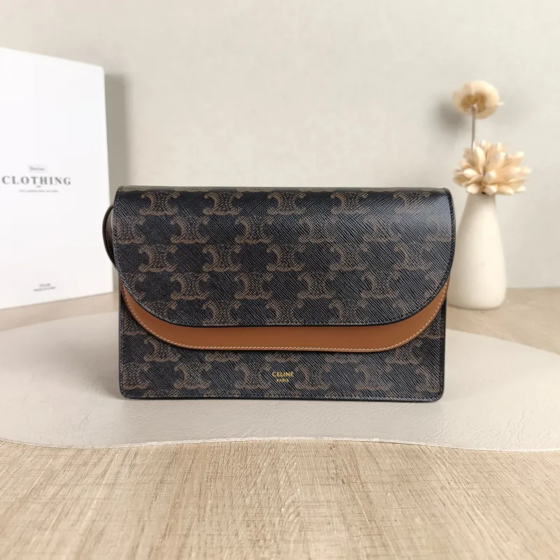 CELINE Crossbody Bag TRIOMPHE Clutchwoc Monogram PVC One Size 20 × 6 × 12 cm