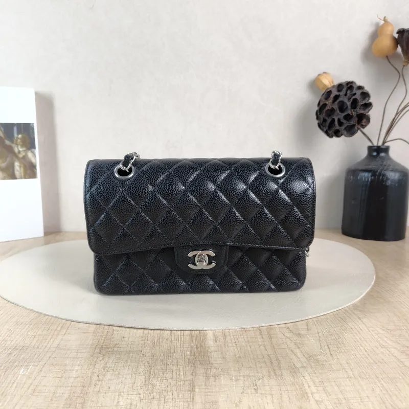 Chanel Crossbody Bag Classic Flap CF Black Grained Calfskin Small 23 × 6 × 14.5 cm Conditioned