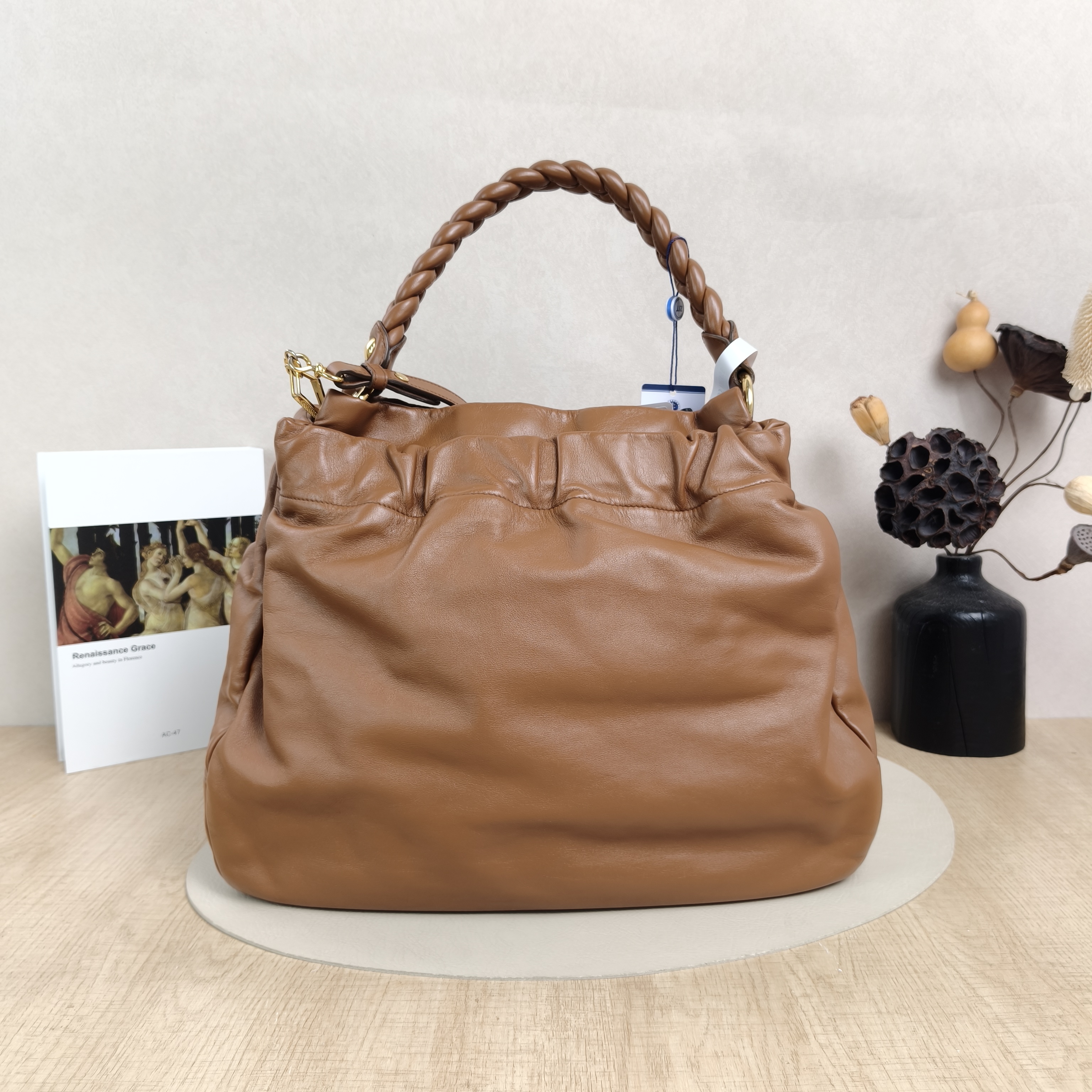 Miumiu Crossbody Bag Woven Tote Bag Calfskin Conditioned
