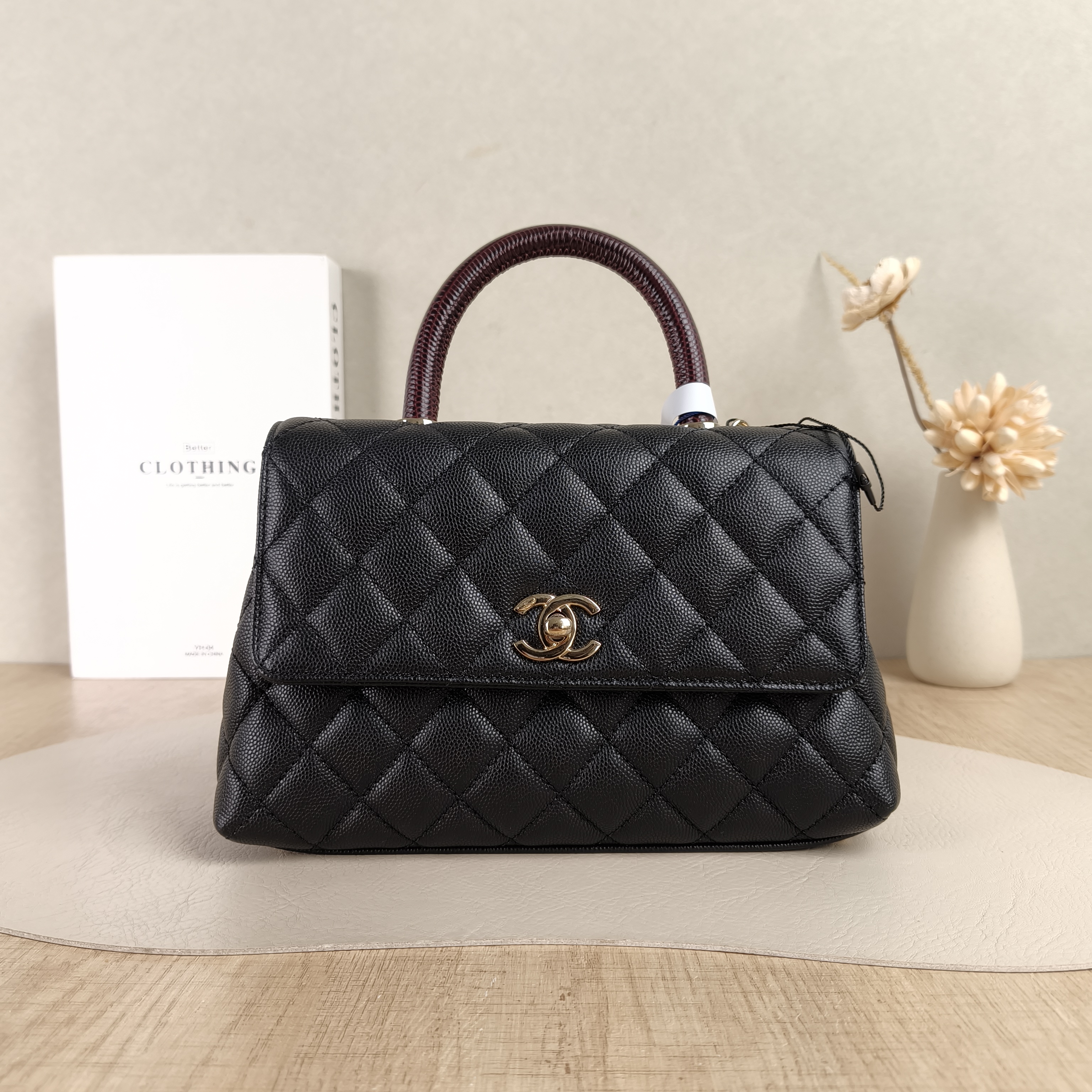 Chanel Top Handle Bag Coco Handle​Black Grained Calfskin Small24 × 10 × 14 cm