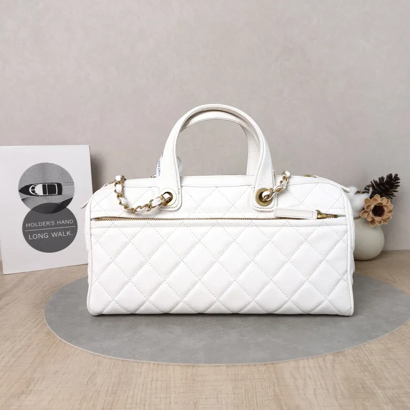 Chanel Crossbody Bag Bowling Bag White Gold Grained Calfskin One Size32 × 13 × 16 cm — cover view 2 of 5