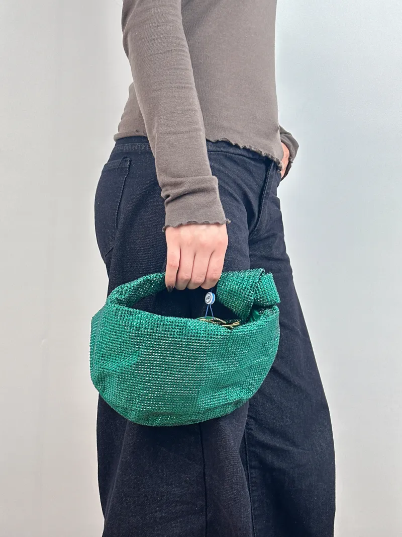 Bottega Veneta Top Handle Bag Jodie Green Mini 26 × 8 × 13 cm — on-model view 1 of 2