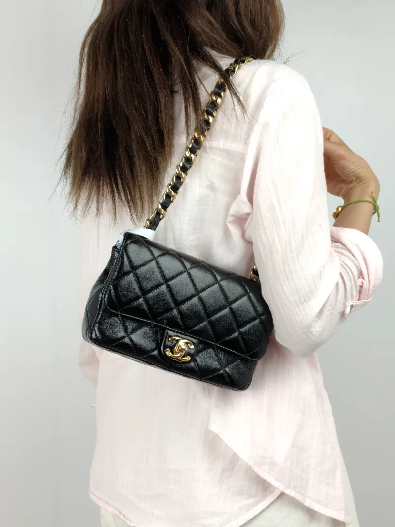 Chanel Shoulder Bag cf mini Black Waxed Leather mini 20 × 5 × 12 cm — on-model view 2 of 2