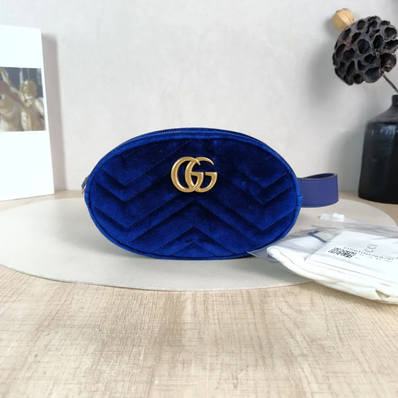 GUCCI Belt Bag GG Marmont Marmont Belt Bag Blue Velvet 19 × 5 × 11.5 cm — cover view 5 of 6