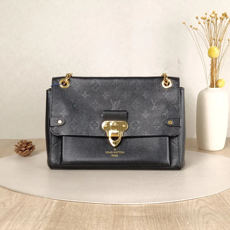 Louis Vuitton Shoulder Bag VAVIN Black Empreinte Embossed Calfskin Small 25 × 9.5 × 17 cm