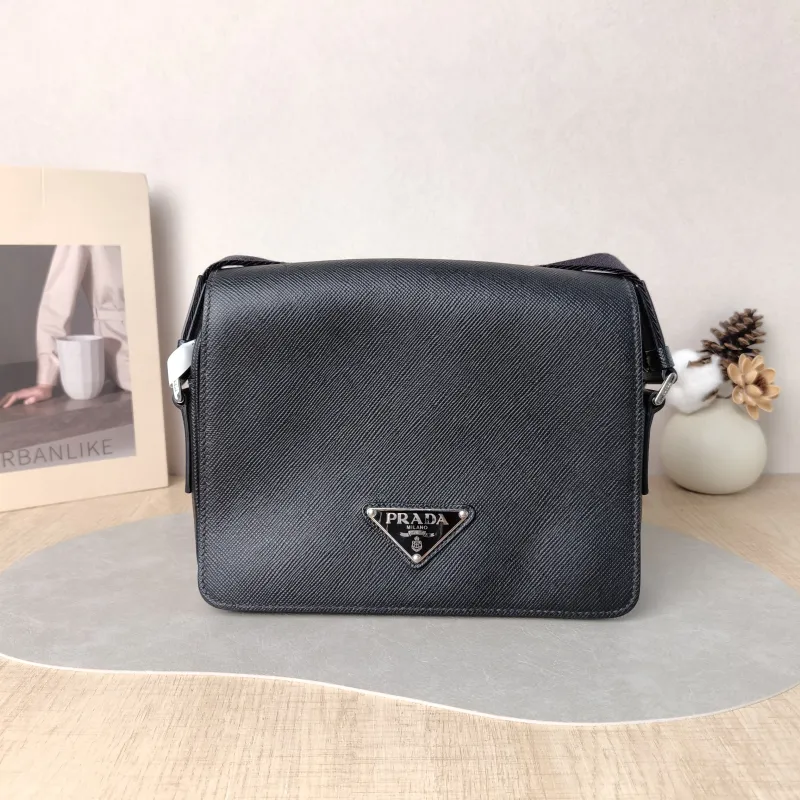 PRADA Shoulder Bag Soft Lux Messenger Bag Black Calfskin One Size 24 × 6 × 18 cm