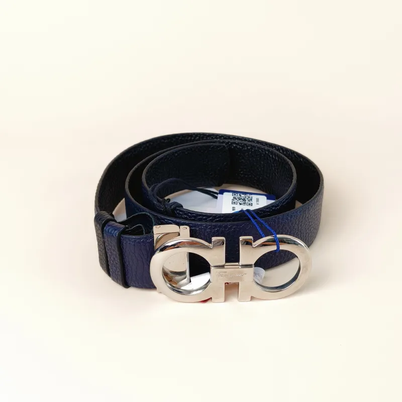 FERRAGAMO Belt Belt Navy Calfskin One Size 96cm