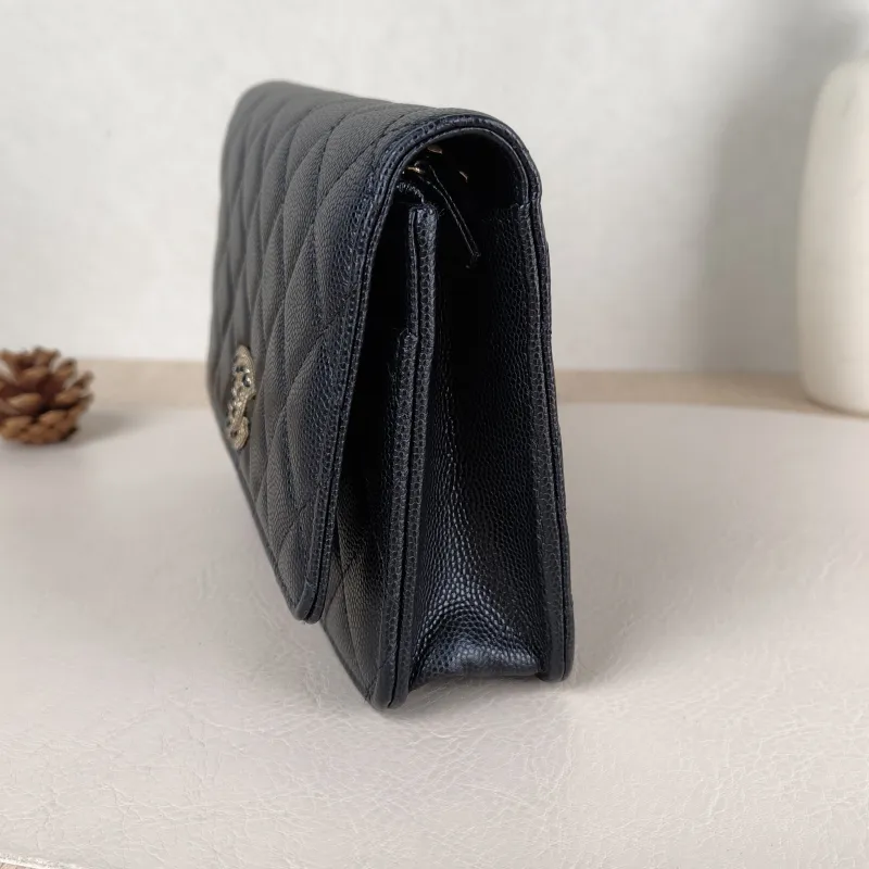 Chanel Crossbody Bag Classic Flap WOC CF WOCWOC Bag Woven c Black Calfskin One Size 19.2 × 3.5 × 12.3 cm — detail view 6 of 12