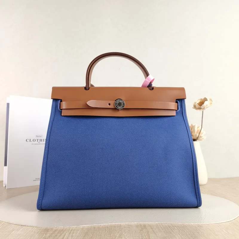 Hermès Crossbody Bag Herbag 31 Blue Caramel Canvas Medium 30.5 × 11 × 25.5 cm Y