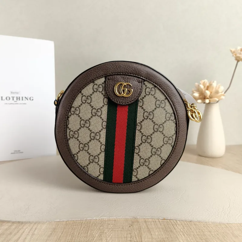 GUCCI Crossbody Bag Ophidia GG Round Bag Monogram PV Cmini18 × 4.5 × 18 cm