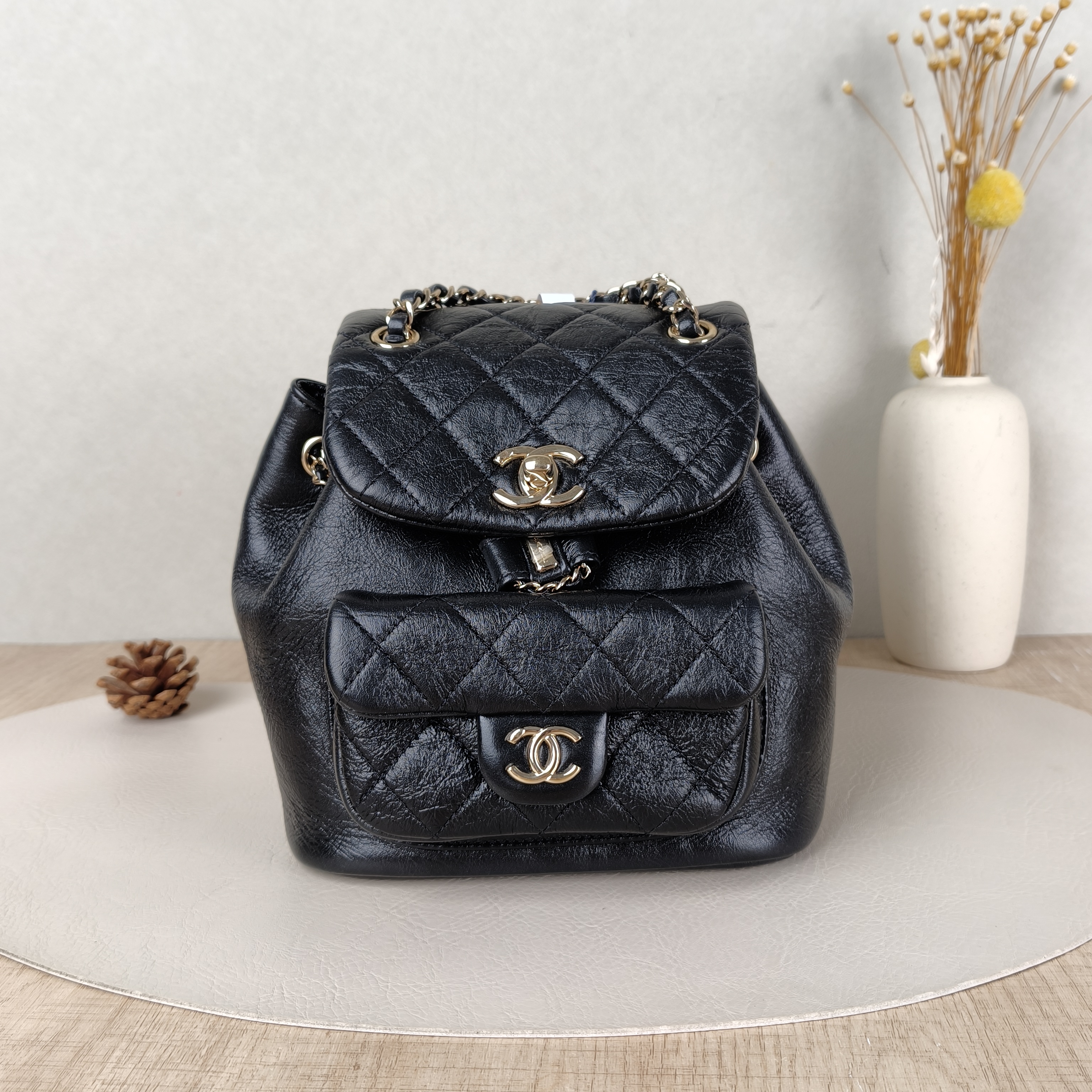 Chanel Backpack Duma Black Calfskin Small18 × 12 × 18.5 cm