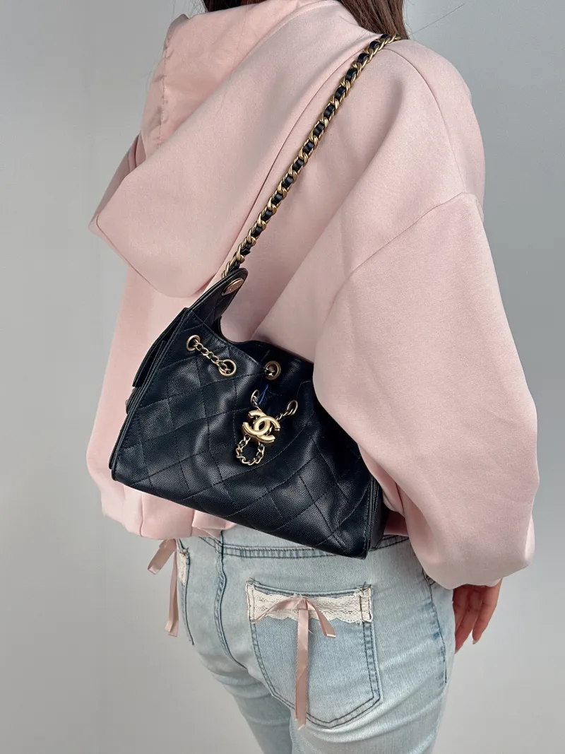 Chanel Shoulder Bag 25Bag Black Grained Calfskin Mini 20 × 12.5 × 22 cm — on-model view 1 of 2