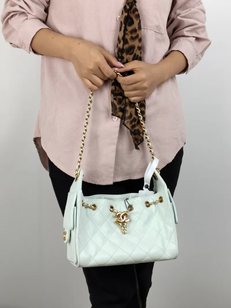 Chanel Crossbody Bag 25Bag Green Grained Calfskin Mini 22 × 12.5 × 20 cm — on-model view 1 of 2