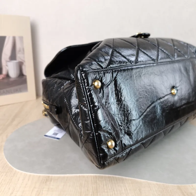 Chanel Crossbody Bag Bowling Bag Black Waxed Leather One Size 42 × 15 × 27 cm — detail view 6 of 14