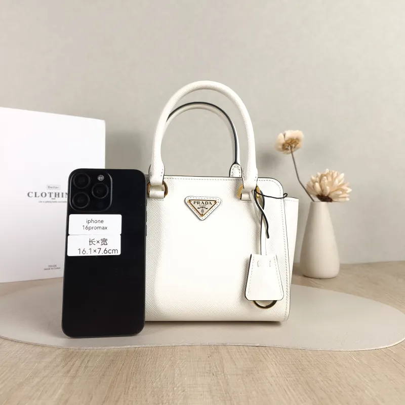PRADA Top Handle Bag Saffiano White Calfskin One Size 18 × 9 × 15 cm — cover view 3 of 5