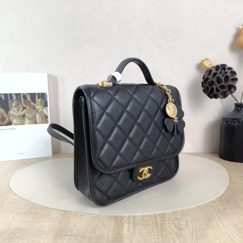 Chanel Backpack Backpack Black Grained Calfskin One Size 22 × 7 × 19.5 cm — cover view 4 of 6