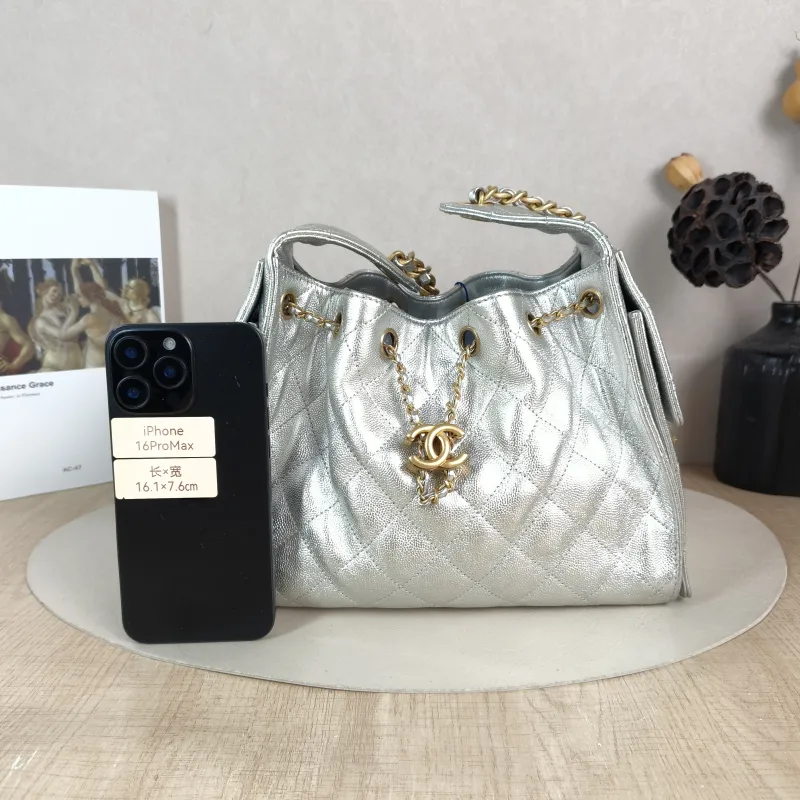 Chanel Shoulder Bag 25Bag Silver Grained Calfskin Small 26 × 14 × 30 cm — cover view 6 of 6
