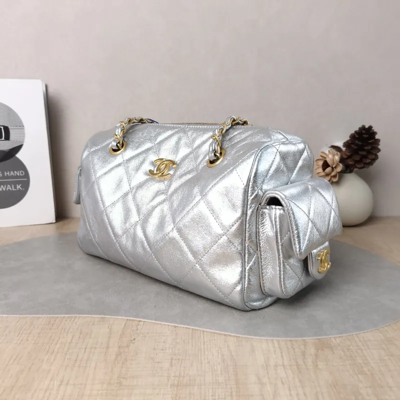 Chanel Shoulder Bag 25k Bowling Bag Silver Calfskin Small 24 × 11.5 × 15.5 cm — cover view 5 of 6