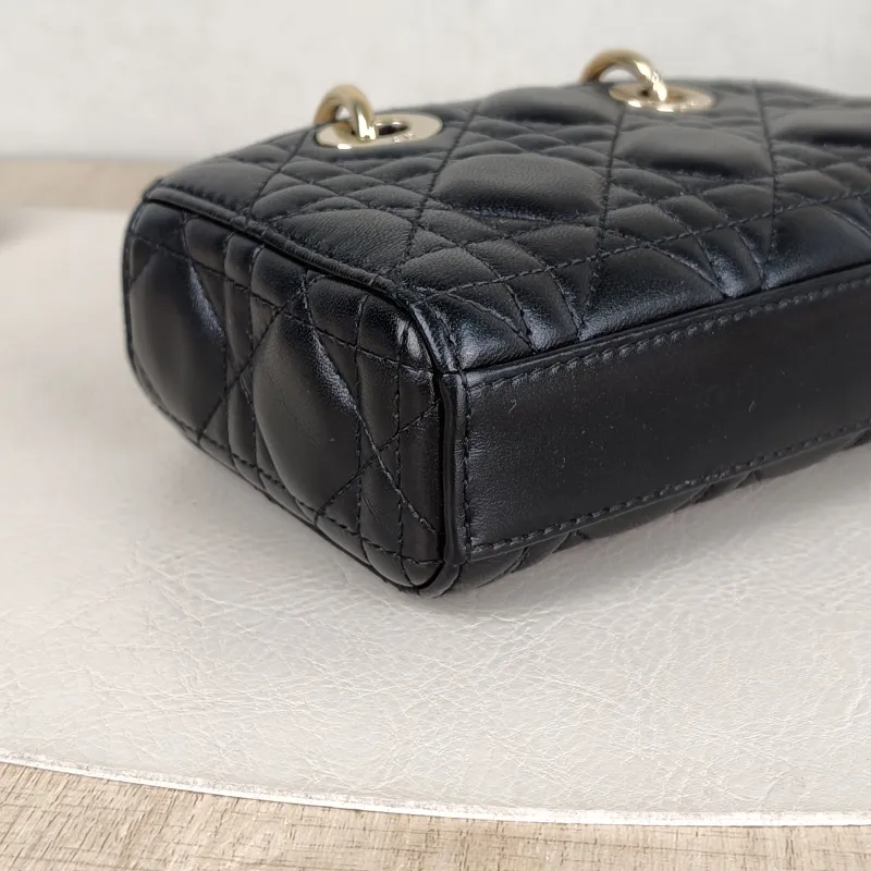 DIOR Crossbody Bag Lady D-Joy Black Lambskin Mini 16 × 5 × 9 cm — detail view 8 of 13
