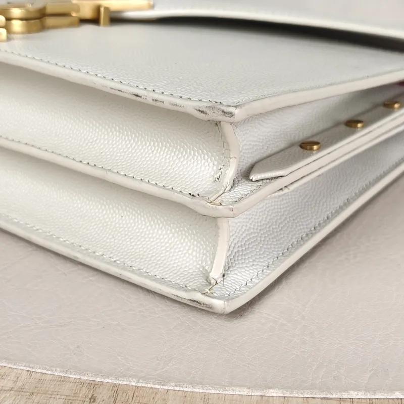 SAINT LAURENT Crossbody Bag Cassandra White Grained Calfskin Medium 22 × 5.5 × 16.5 cm — detail view 2 of 11