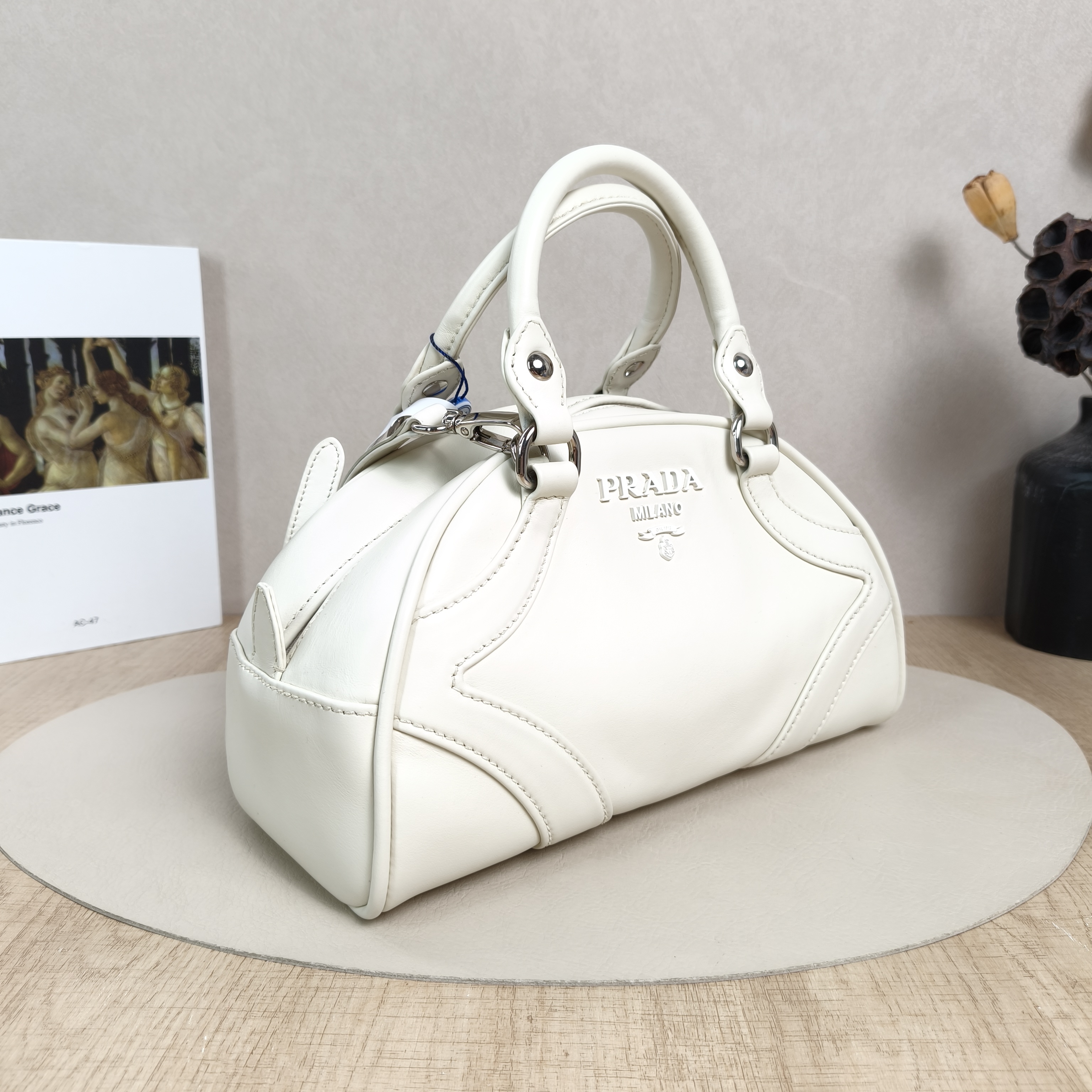 PRADA Top Handle Bag Bowling White Calfskin Small27 × 12.5 × 16.5 cm — cover view 4 of 5