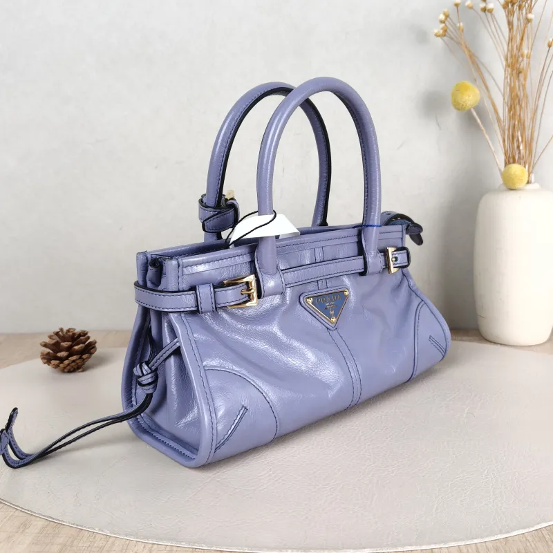 PRADA Top Handle Bag Bonnie Soft Lux Blue Waxed Leather Mini 23.5 × 9 × 12 cm — cover view 2 of 5