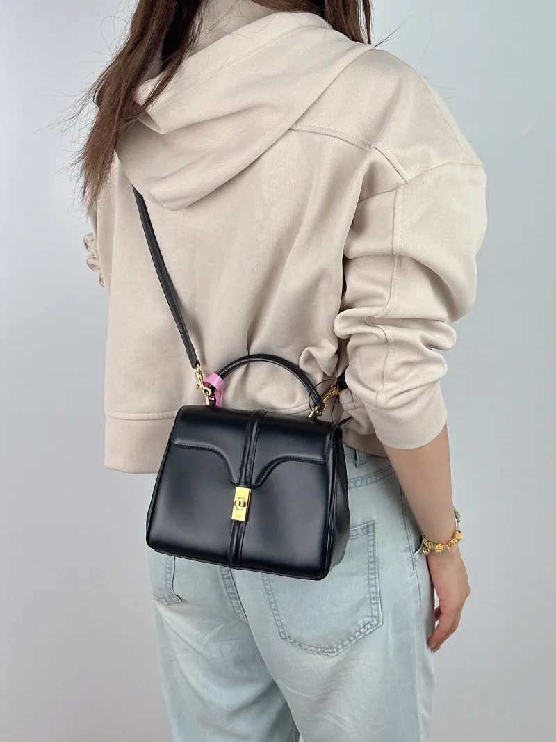 CELINE Crossbody Bag 16 Edition Black Calfskin Mini 17.5 × 7 × 14 cm — on-model view 2 of 2