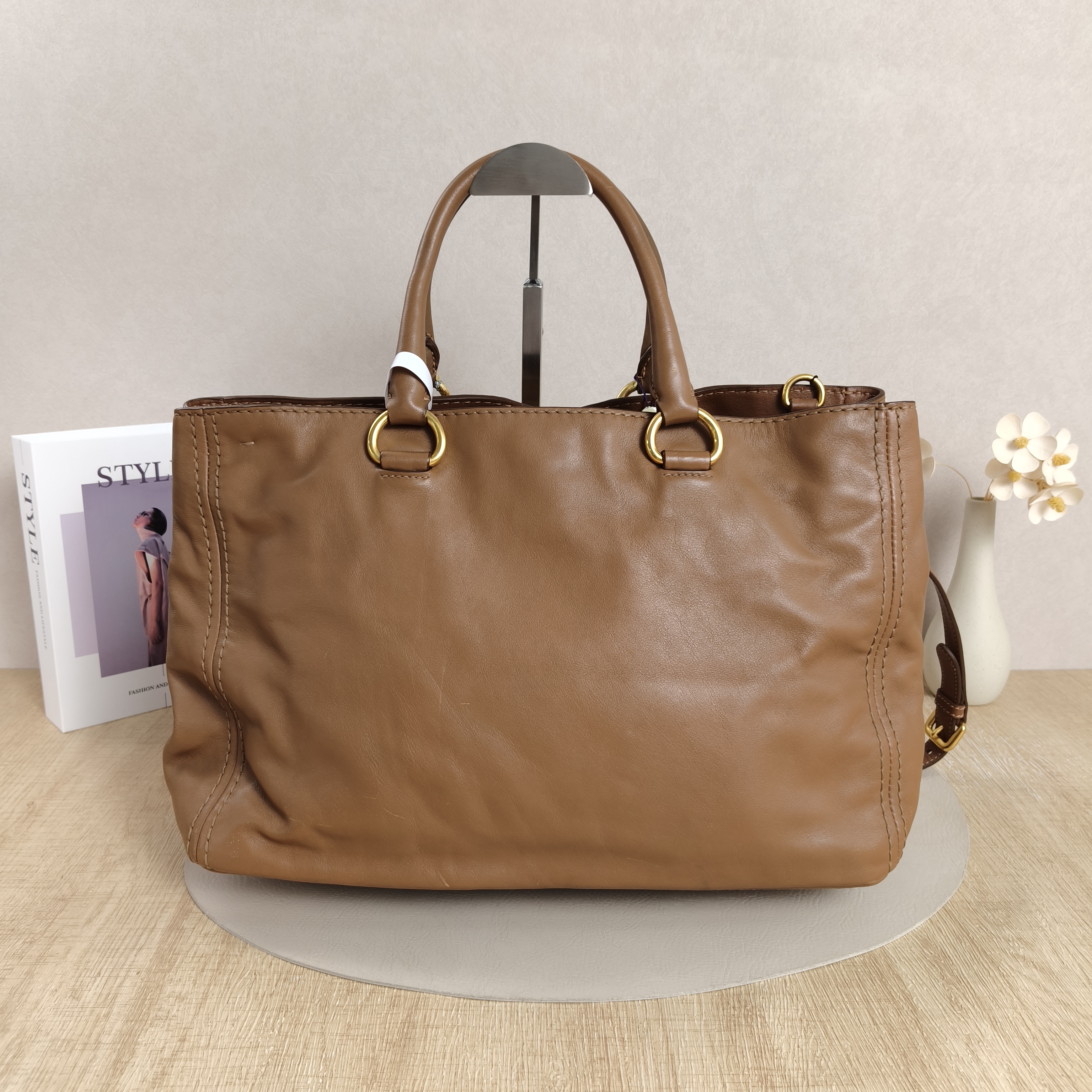PRADA Top Handle Bag Tote Bag Brown Calfskin One Size38 × 20 × 25 cm — cover view 5 of 10