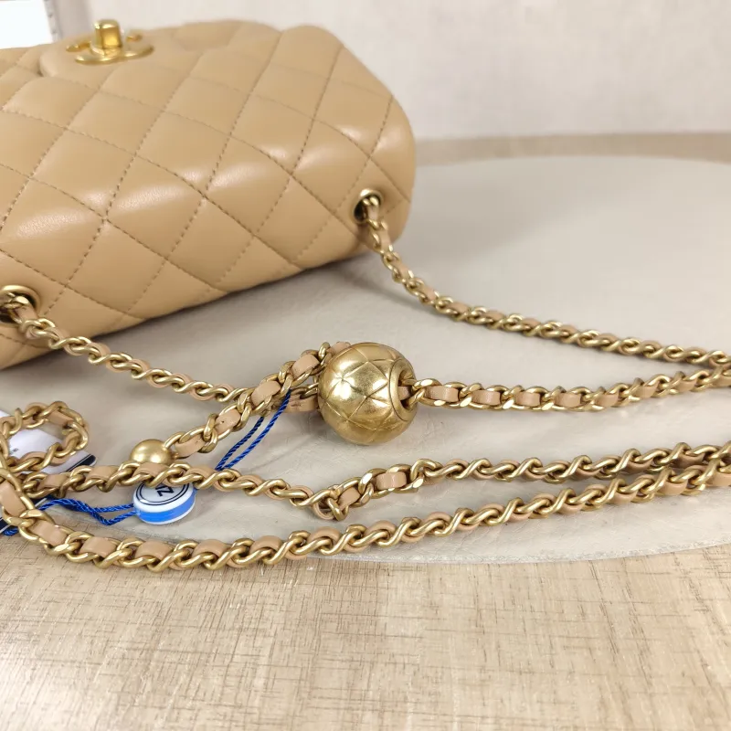 Chanel Crossbody Bag Taupe Lambskin Mini 17 × 8 × 13.5 cm — detail view 6 of 13