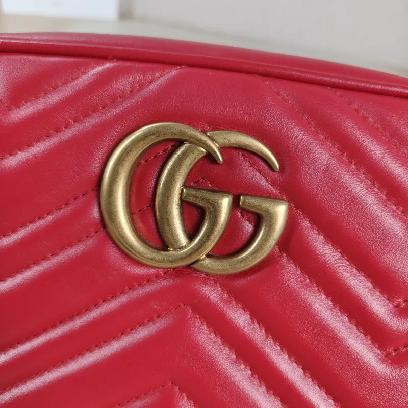 GUCCI Crossbody Bag GG Marmont Marmont Camera Bag Red Calfskin Small 24 × 7 × 13 cm — detail view 2 of 12