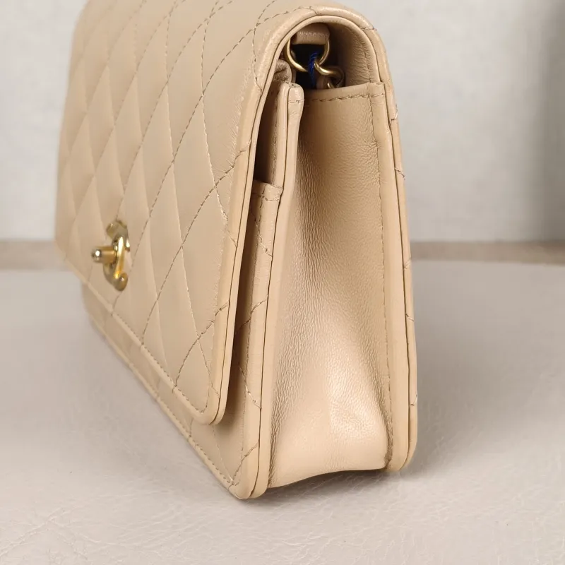 Chanel Crossbody Bag CF WOC Taupe Lambskin Mini 19.2 × 3.5 × 12.3 cm — detail view 6 of 14