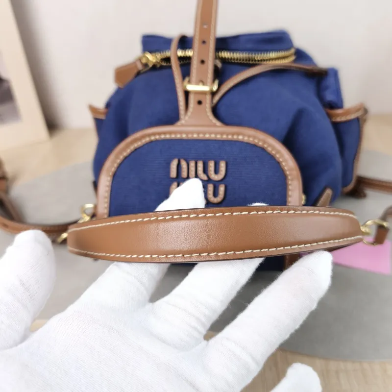 Miumiu Backpack Backpack Blue Brown Canvas Medium 18 × 11.5 × 22 cm — detail view 11 of 11
