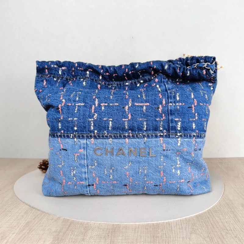 Chanel Shoulder Bag 22Bag Blue Colorblock Medium 39 × 8 × 42 cm