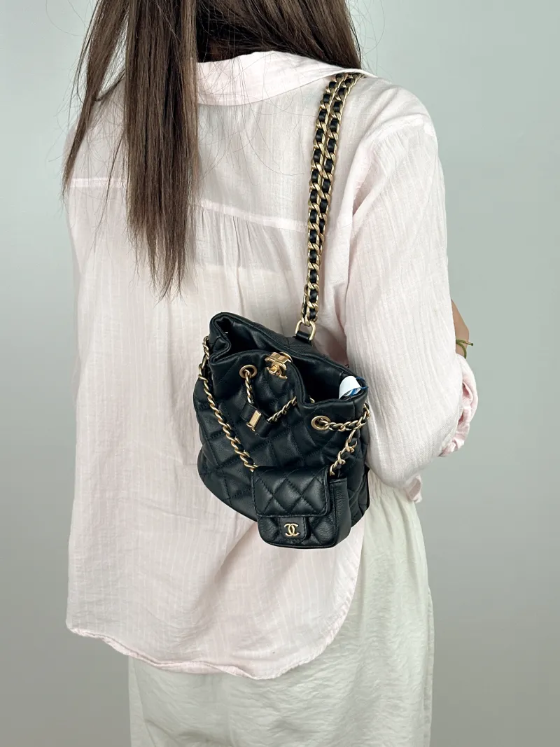 Chanel Backpack Backpack Black Lambskin One Size17 × 12 × 16 cm — on-model view 1 of 2