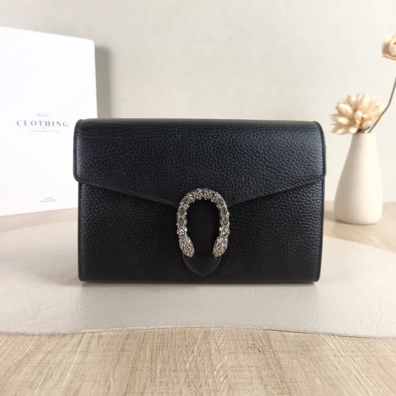GUCCI Crossbody Bag Dionysus Collection Wallet woc Black Calfskin Mini 20 × 5 × 13 cm Conditioned