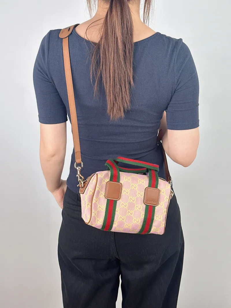 GUCCI Top Handle Bag Ophidia Pink Canvas One Size 20 × 12 × 13 cm — on-model view 1 of 2