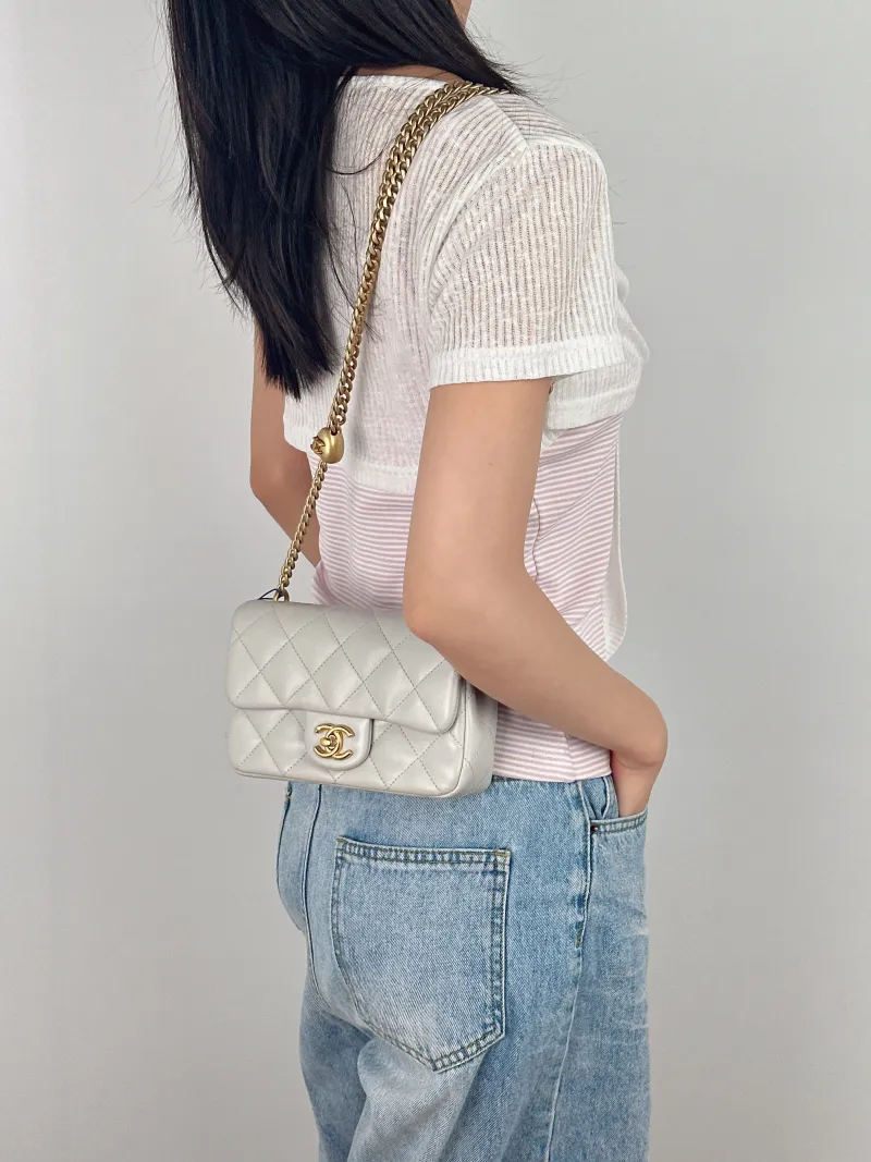 Chanel Crossbody Bag Grey Lambskin One Size19 × 5 × 12.5 cm — on-model view 3 of 3