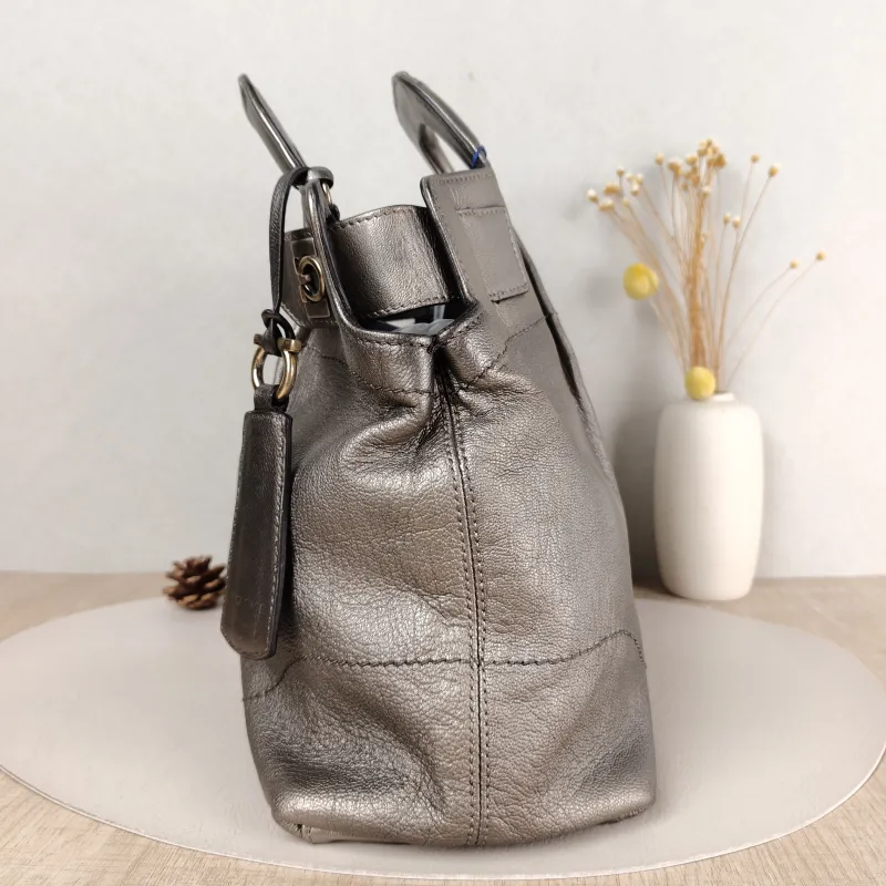 FERRAGAMO Shoulder Bag Shoulder Bag Grey Calfskin One Size 34 × 13 × 34 cm — detail view 3 of 11