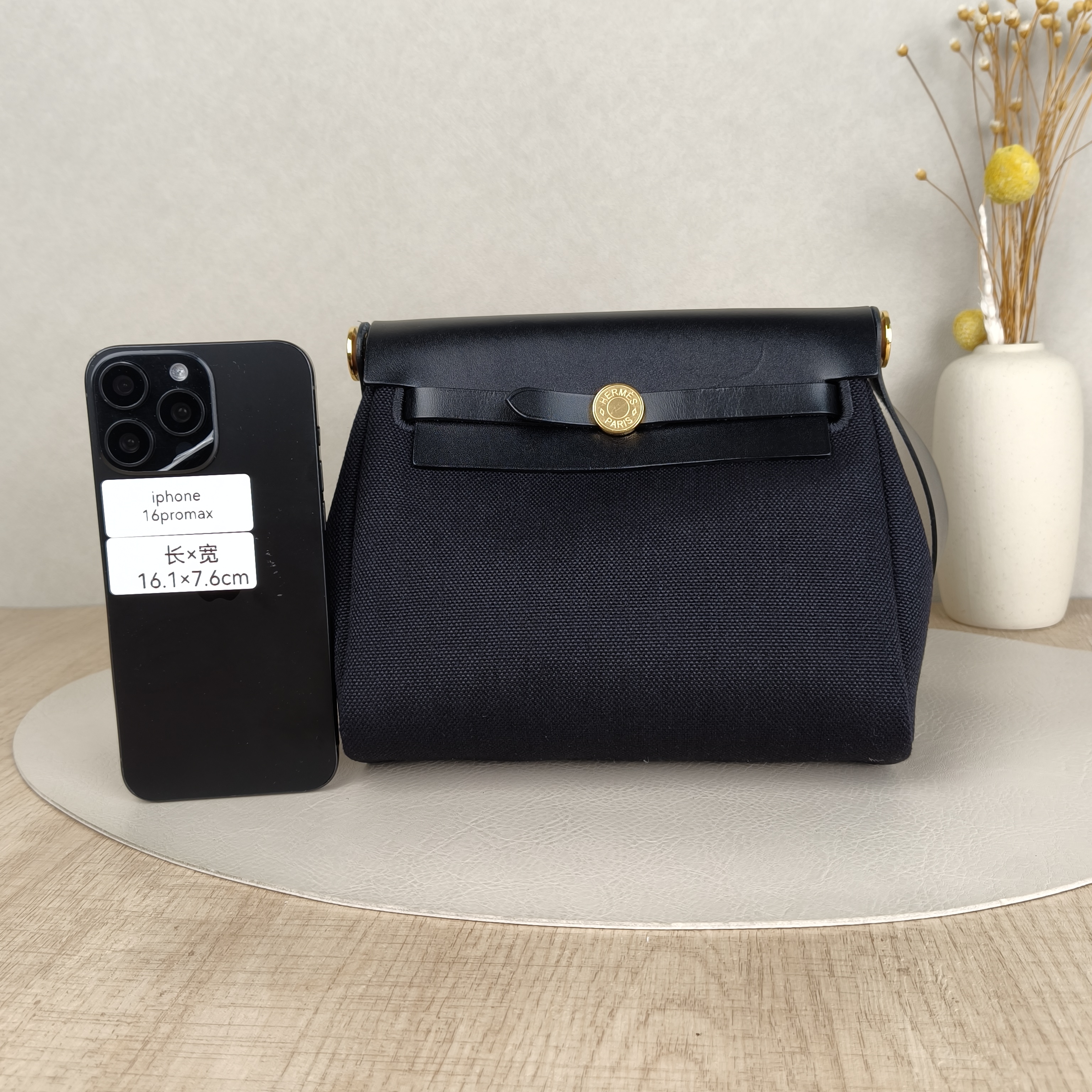 Hermès Crossbody Bag Herbag Zip 20Black Calfskin,Canvasmini20.5 × 7 × 16.5 cm — cover view 2 of 6