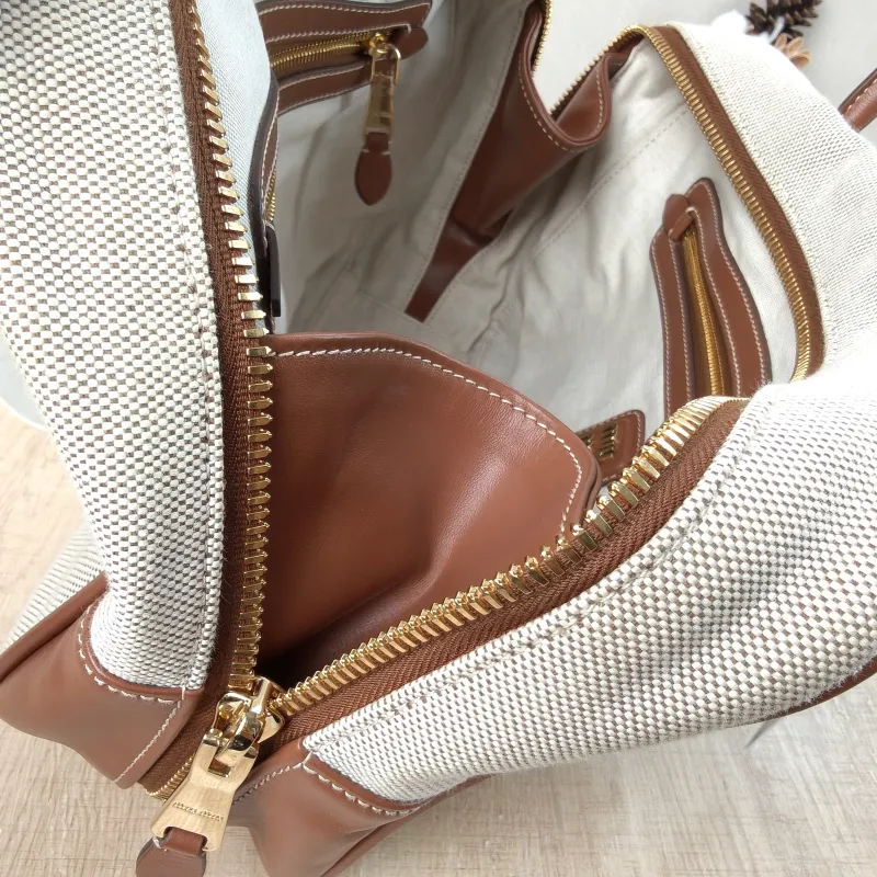 Miumiu Top Handle Bag Beau Brown Canvas · Calfskin Large 34 × 10 × 20 cm — detail view 5 of 12
