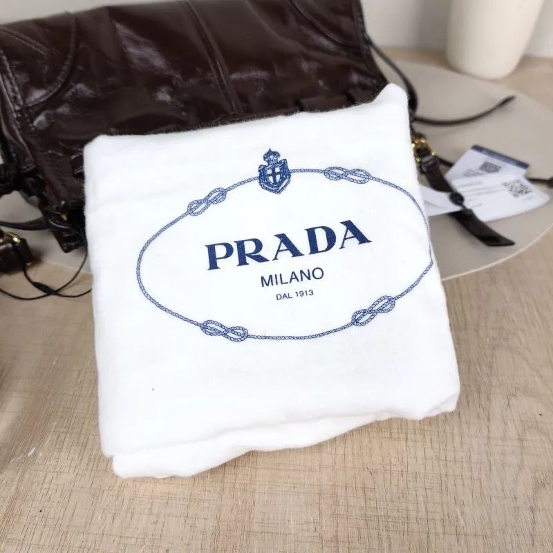 PRADA Top Handle Bag Bonnie Soft Lux Brown Waxed Leathermini23.5 × 9 × 12 cm — detail view 7 of 12