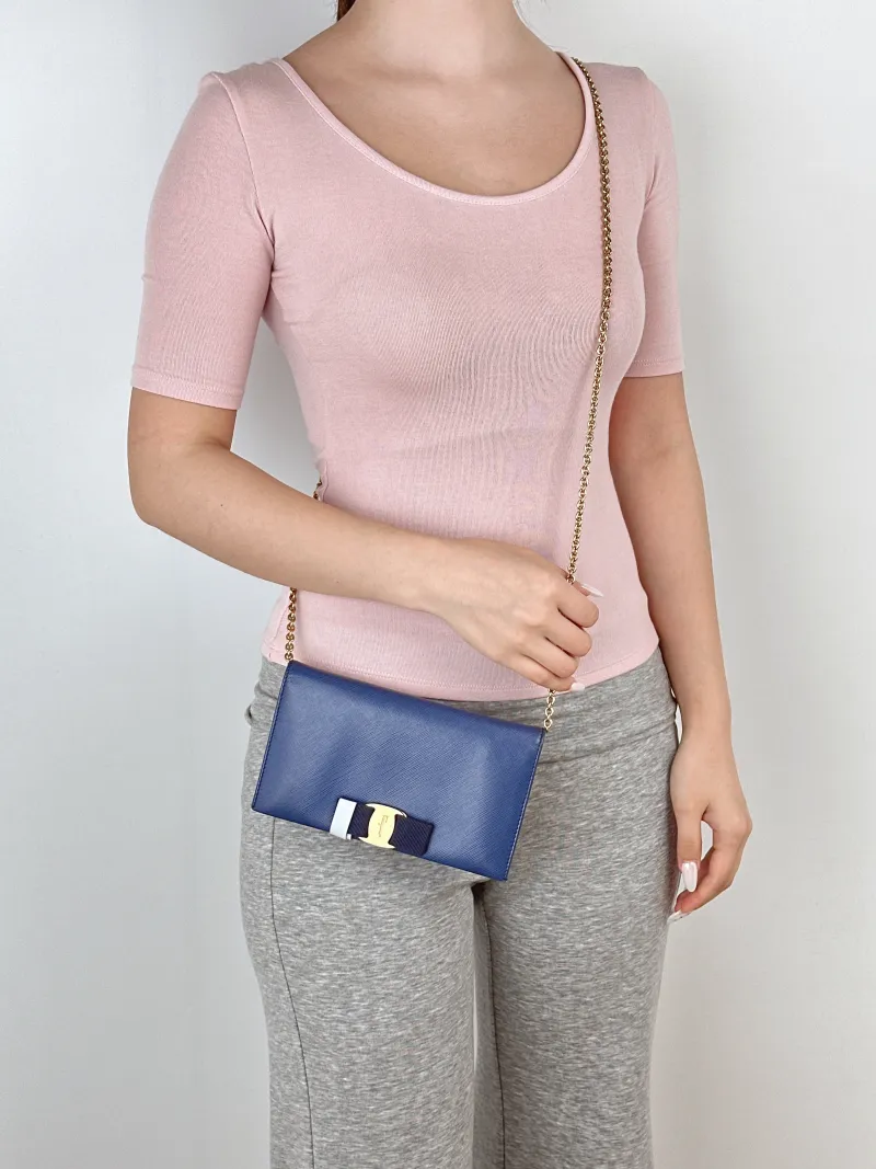 FERRAGAMO Crossbody Bag Chain Bag Blue Calfskin One Size19 × 2 × 11 cm — on-model view 1 of 2