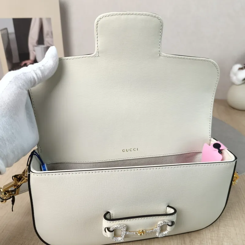 GUCCI Crossbody Bag Horsebit 1955 Horsebit Small White Calfskin Small 24 × 5.5 × 13 cm — detail view 1 of 13