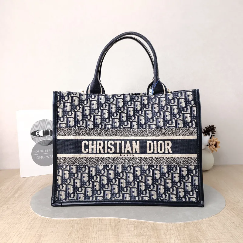 DIOR Shoulder Bag Book Tote Shoulder Strap Edition Blue Canvas · Calfskin Medium 36.5 × 16.5 × 28 cm
