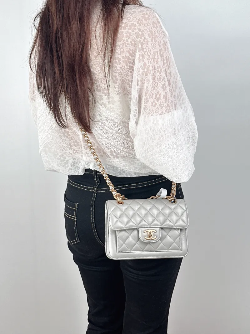 Chanel Crossbody Bag23s Messenger Bag Grey Calfskinmini19.5 × 6 × 13 cm — on-model view 2 of 2
