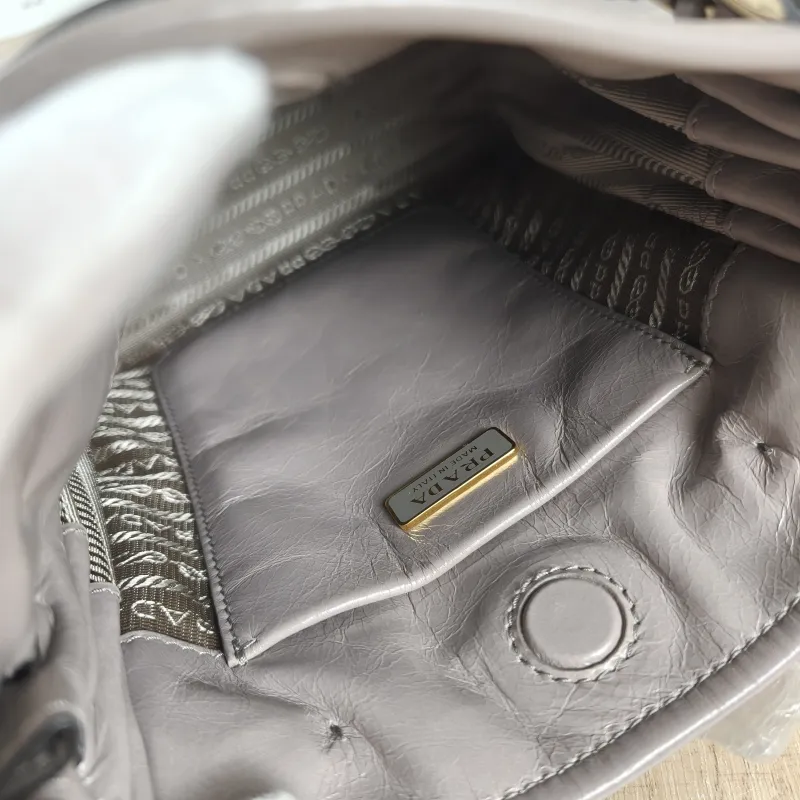 PRADA Shoulder Bag Bonnie Shoulder Bag Grey Waxed Leather Calfskin Mini 19.5 × 7 × 20 cm — detail view 2 of 10